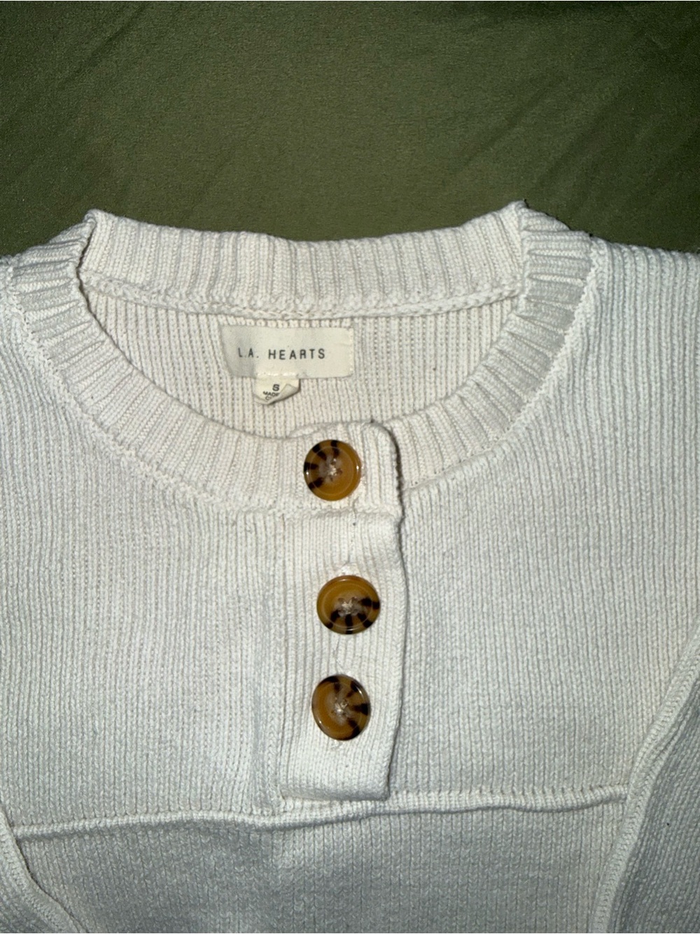 LA Hearts White Button Shoulder Knit Sweater